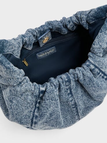 Ciara Denim Ruched Hobo Bag, Denim Blue, hi-res