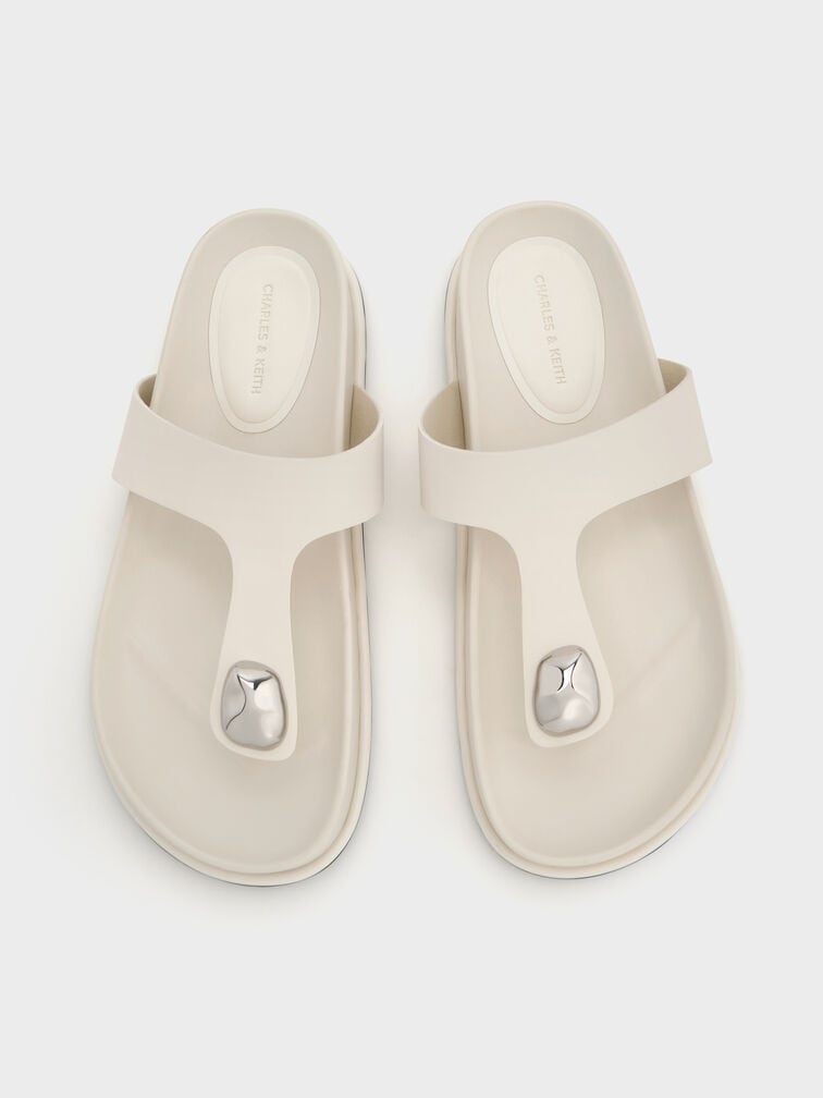 Sculpted-Accent Flatform Thong Sandals, Chalk, hi-res