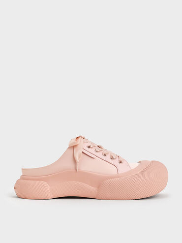 Satin Lace-Up Slip-On Sneakers, Light Pink, hi-res