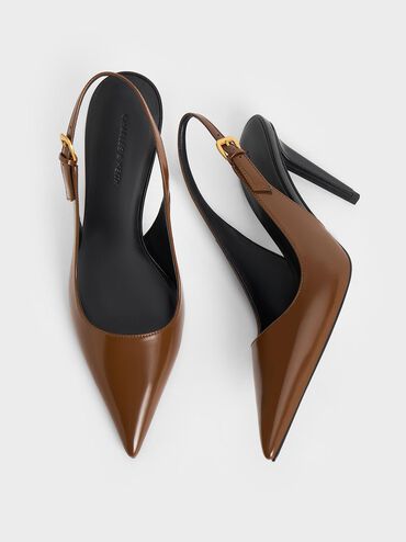 Cone-Heel Pointed-Toe Pumps, Brown, hi-res