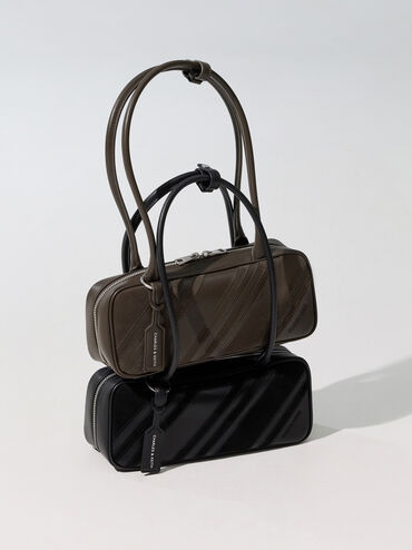 Zeya Recycled Suede Striped Shoulder Bag, Dark Moss, hi-res