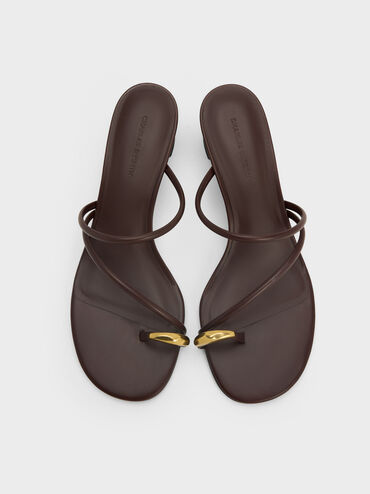 Strappy Toe-Ring Heeled Sandals, Maroon, hi-res