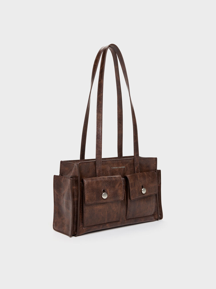 Zevon Multi-Pocket Tote Bag, Distressed Coffee, hi-res