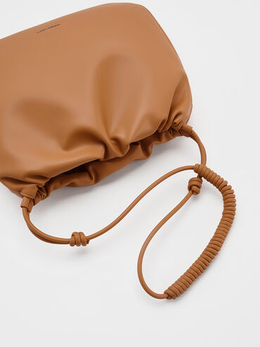 Lorelai Ruched Knotted-Strap Hobo Bag, Russet Brown, hi-res