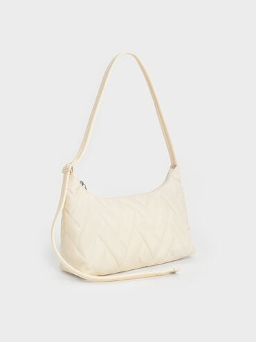 Nylon Chevron Shoulder Bag, Cream, hi-res