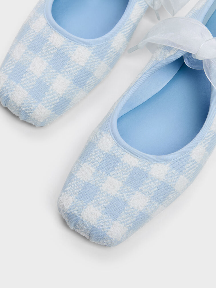 Camila Gingham Mary Jane Flats, Light Blue, hi-res