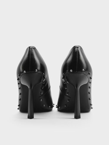 Coralie Studded Pointed Pumps, Black, hi-res