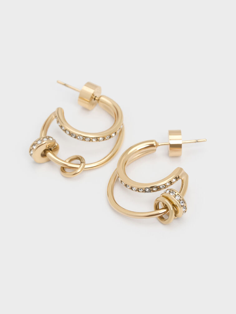 Hermione Crystal Crescent Earrings, Gold, hi-res