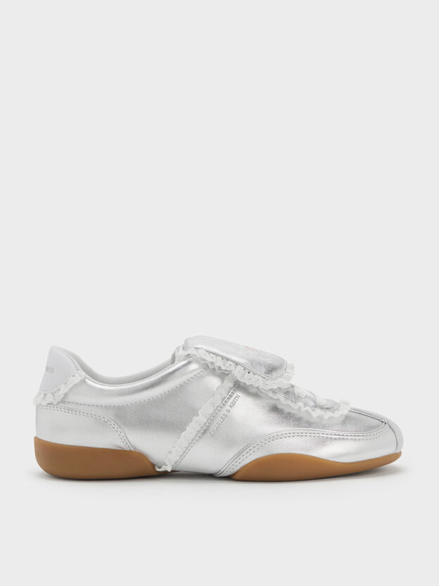 Louise Lace-Trim Sneakers, Silver, hi-res