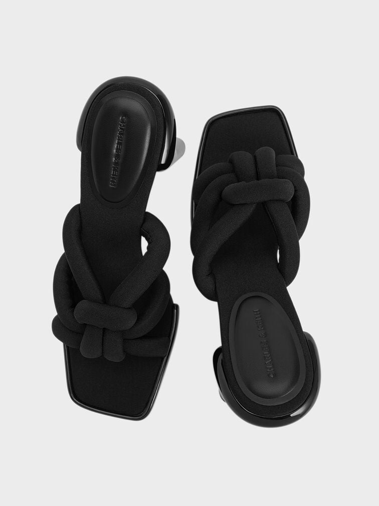 Toni Knotted Puffy-Strap Mules, Black Textured Toni Knotted Puffy-Strap Mules, Black Textured, hi-res