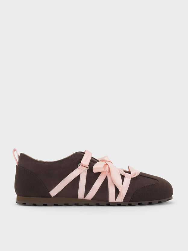 Silko Faux Suede Ballet Sneakers, Dark Brown Textured, hi-res