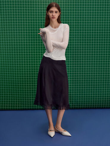 Chain-Strap Pointed-Toe Slingback Flats, Chalk, hi-res