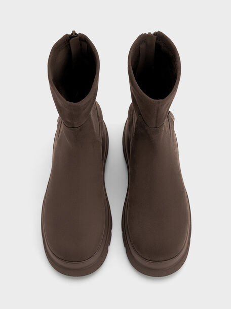 Leoi Faux Suede Chunky Ankle Boots, Dark Brown Textured, hi-res