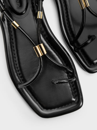Metallic-Accent Toe-Ring Sandals, Black, hi-res