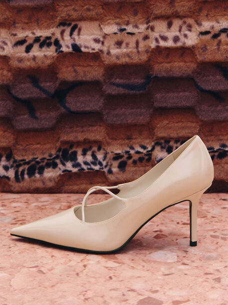 Patent Crossover Pointed Pumps, Nude, hi-res