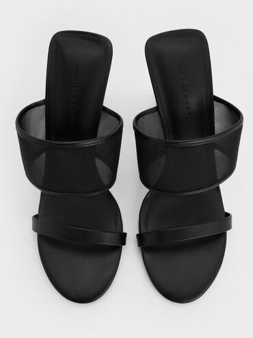 Mesh Sculptural-Heel Wedges, Black Textured, hi-res