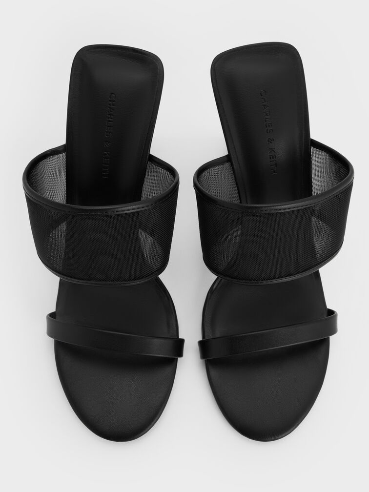 Mesh Sculptural-Heel Wedges, Black Textured, hi-res