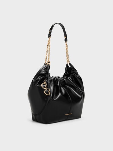 Ciara Ruched Hobo Bag, Black, hi-res