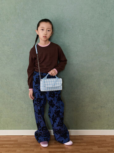 Hazel Gingham Bow Wallet On Chain, Gingham Blue, hi-res