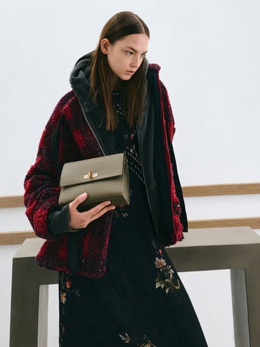 Chance Recycled Leather Turn-Lock Crossbody Bag, Deep Olive, hi-res