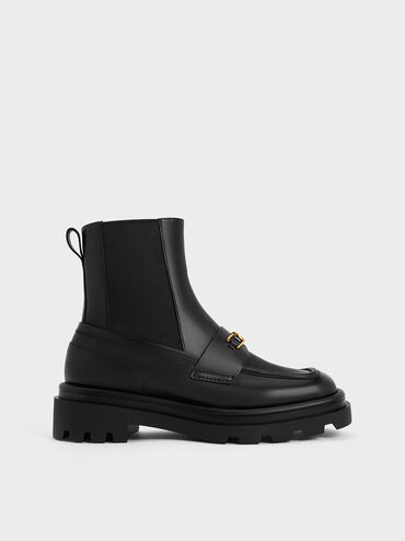 Gabine Leather Loafer Chelsea Boots, Black, hi-res