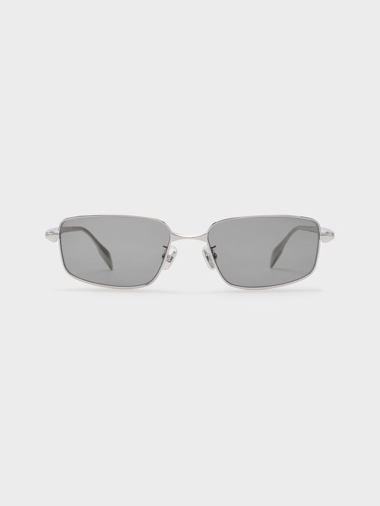 Celestia Rectangular Clear Sunglasses, Silver, hi-res