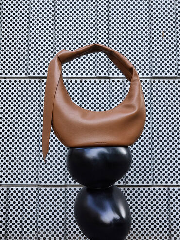 Toni Knotted Crescent Hobo Bag, Chocolate, hi-res