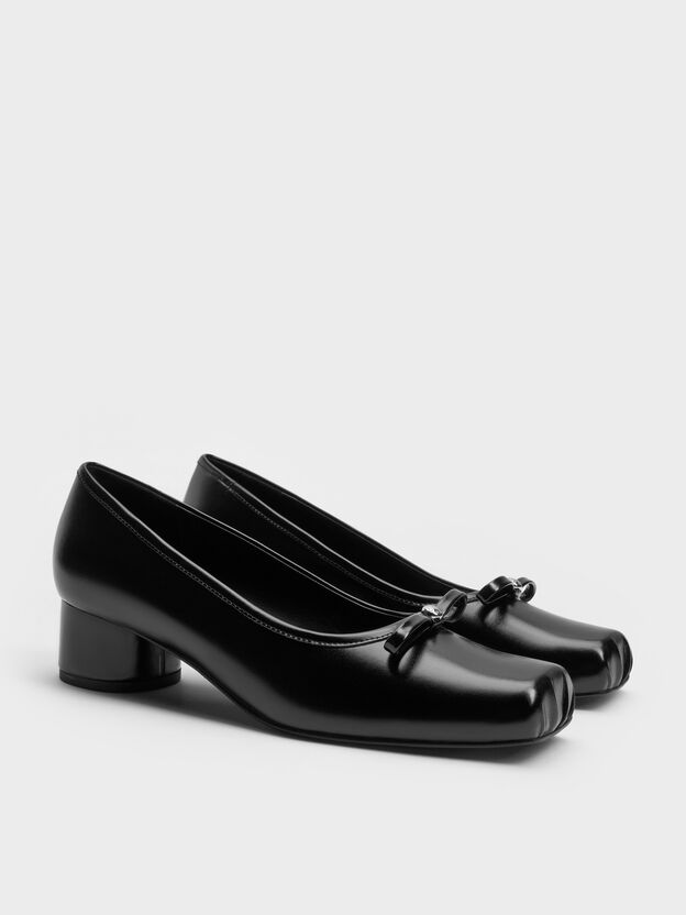 Bow Square-Toe Pumps, Black, hi-res
