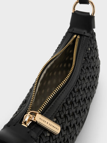 Mini Calla Woven Shoulder Bag, Black, hi-res