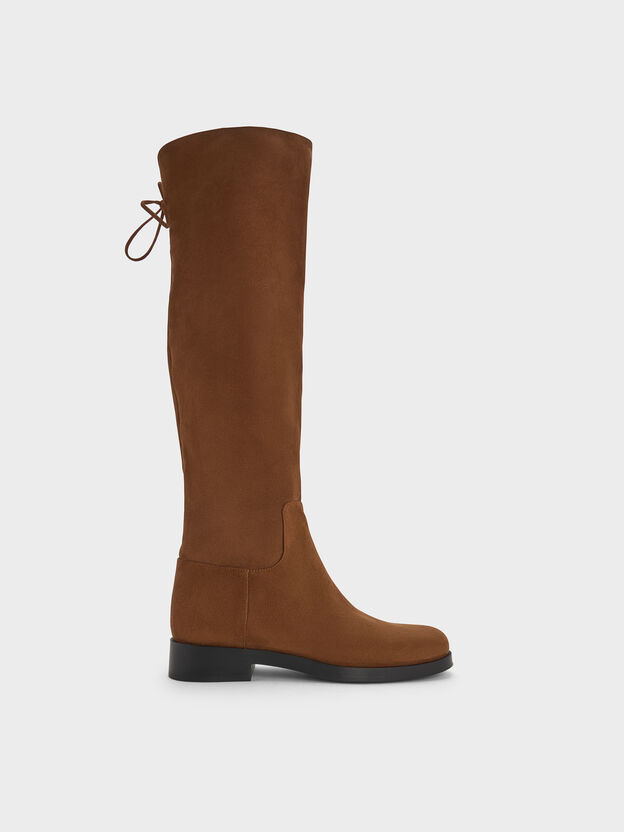 Louisa Faux Suede Fold-Over Thigh-High Boots, Brown, hi-res