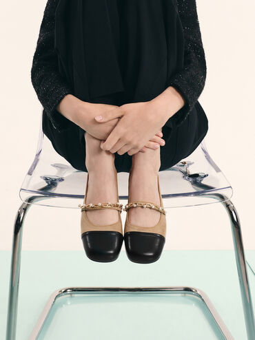 Rio Beaded Chain-Link Slingback Flats, Sand, hi-res