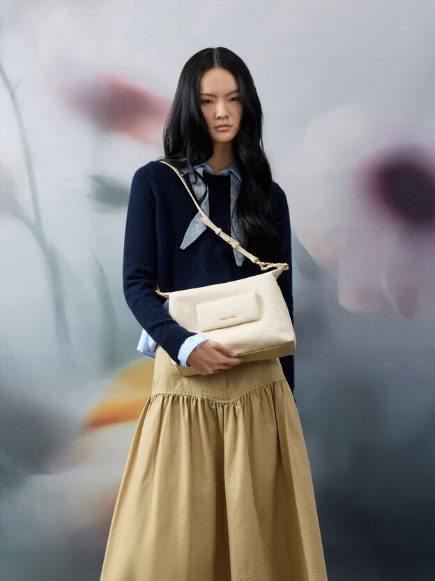 Duo Quilted Front-Pocket Hobo Bag, Cream, hi-res