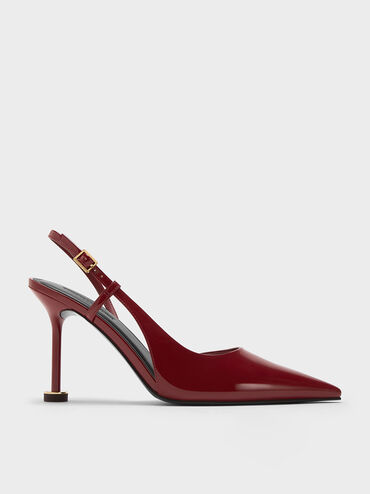 Wynn Patent Pointed-Toe Sculptural-Heel Slingback Pumps, Red, hi-res