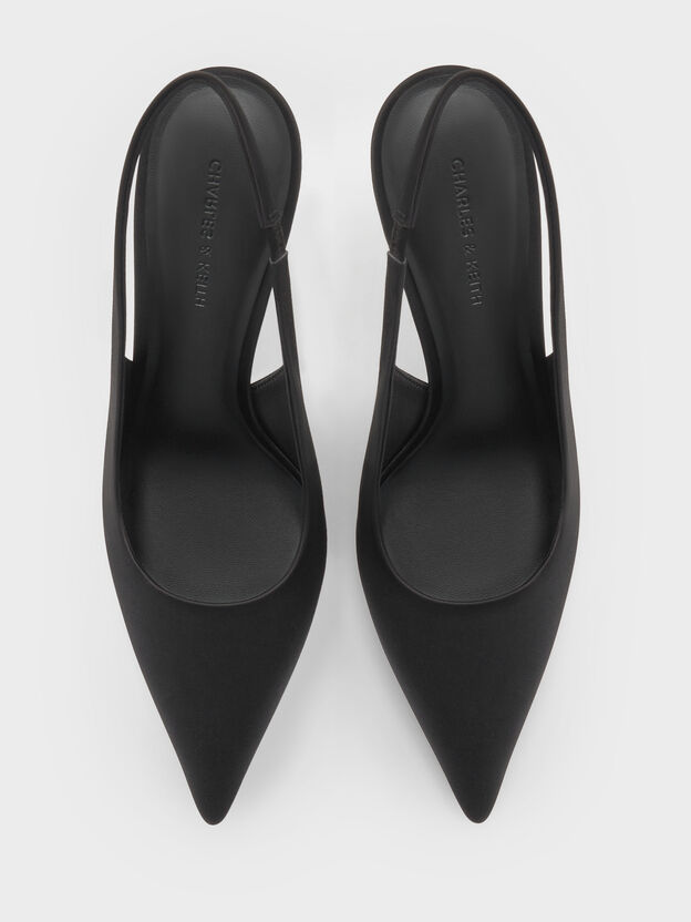 Satin Crystal Ball-Heel Slingback Pumps, Black Textured, hi-res
