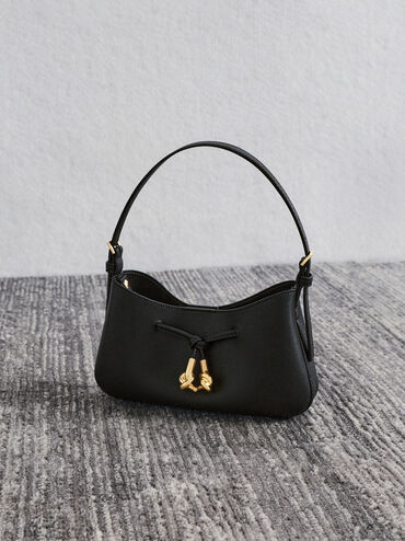 Mila Metallic-Knot Shoulder Bag, Black, hi-res