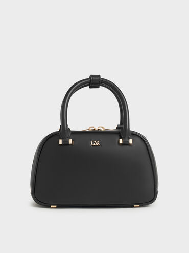 Leather Bowling Bag, Black, hi-res