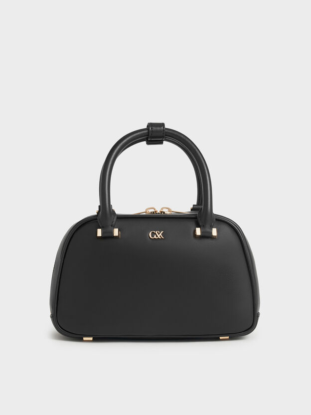 Leather Bowling Bag, Black, hi-res