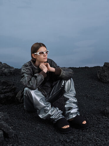 Loren Textured Platform Sandals, Black Textured, hi-res