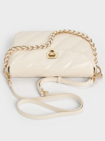 Fawn Panelled Front Flap Chain-Handle Bag, Cream, hi-res