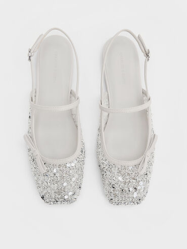 Mesh Sequinned Bow Slingback Mary Jane Flats, Multi, hi-res