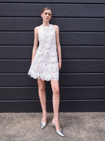 Jessy Metallic Leather Bow Slingback Pumps, Silver, hi-res