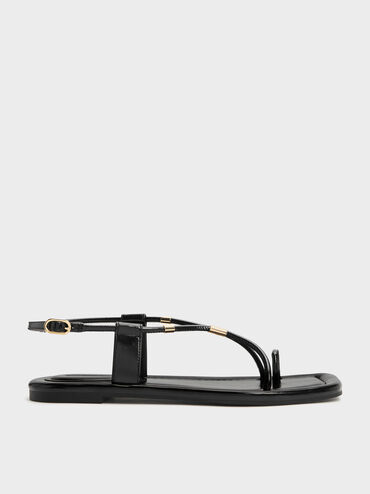 Metallic-Accent Toe-Ring Sandals, Black, hi-res