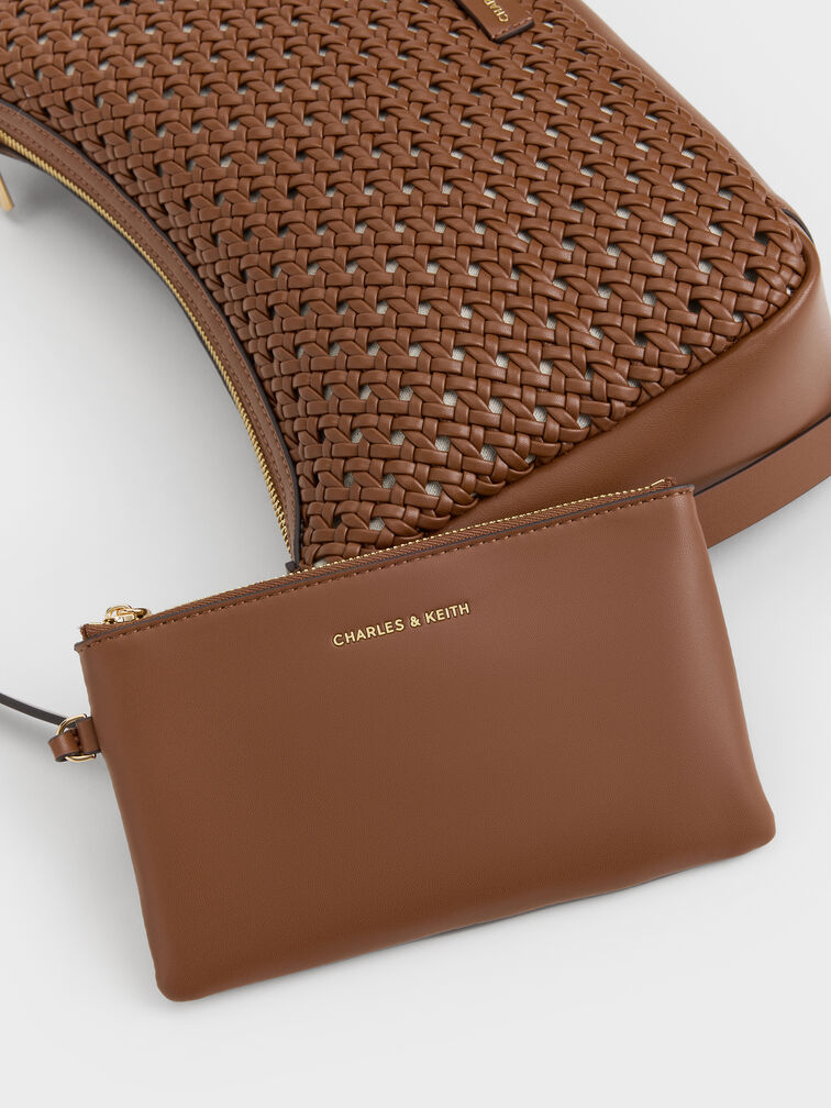 Calla Woven Shoulder Bag, Chocolate, hi-res