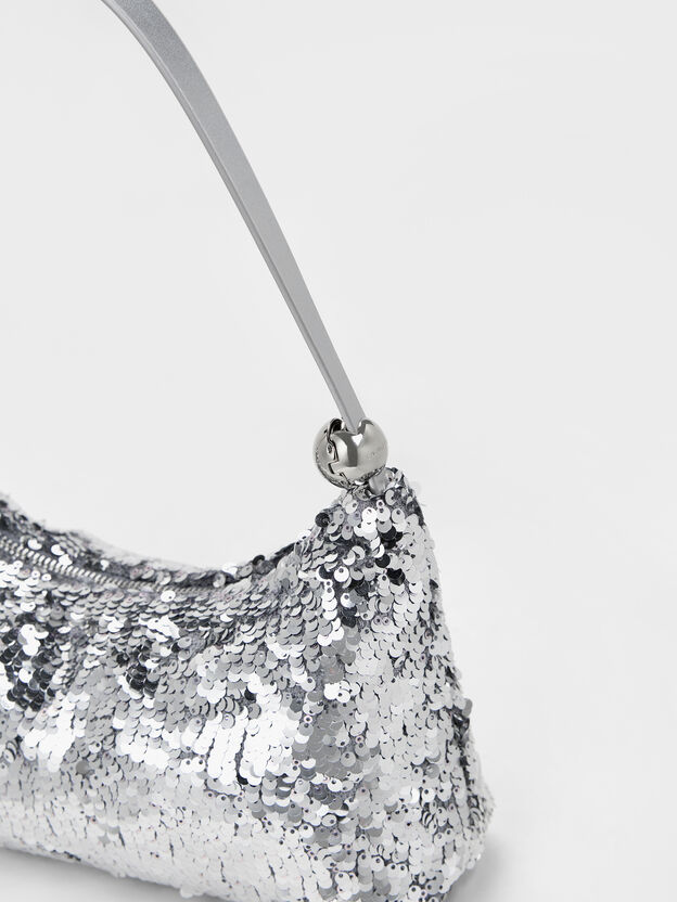 Jesmyn Sequinned Two-Way Bag, Silver, hi-res