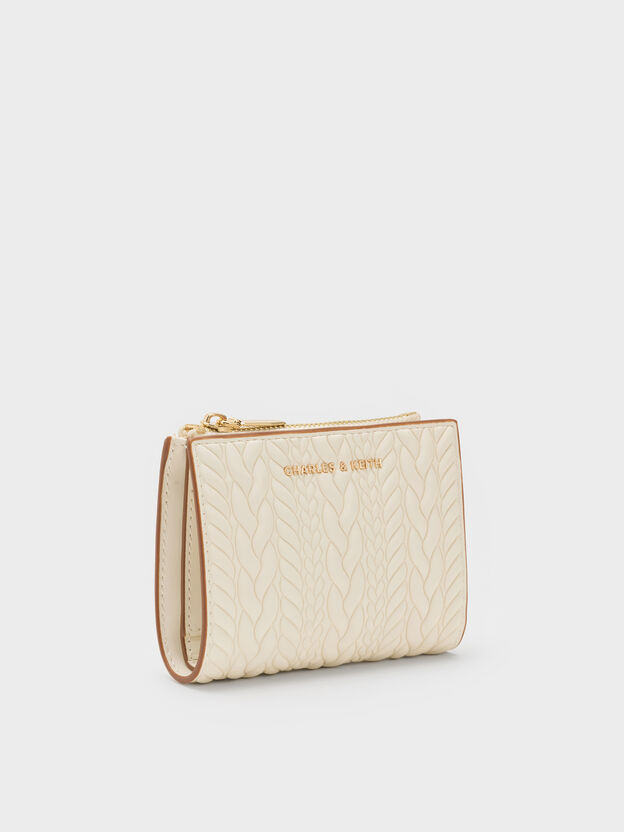 Apolline Textured Top-Zip Wallet, Cream, hi-res