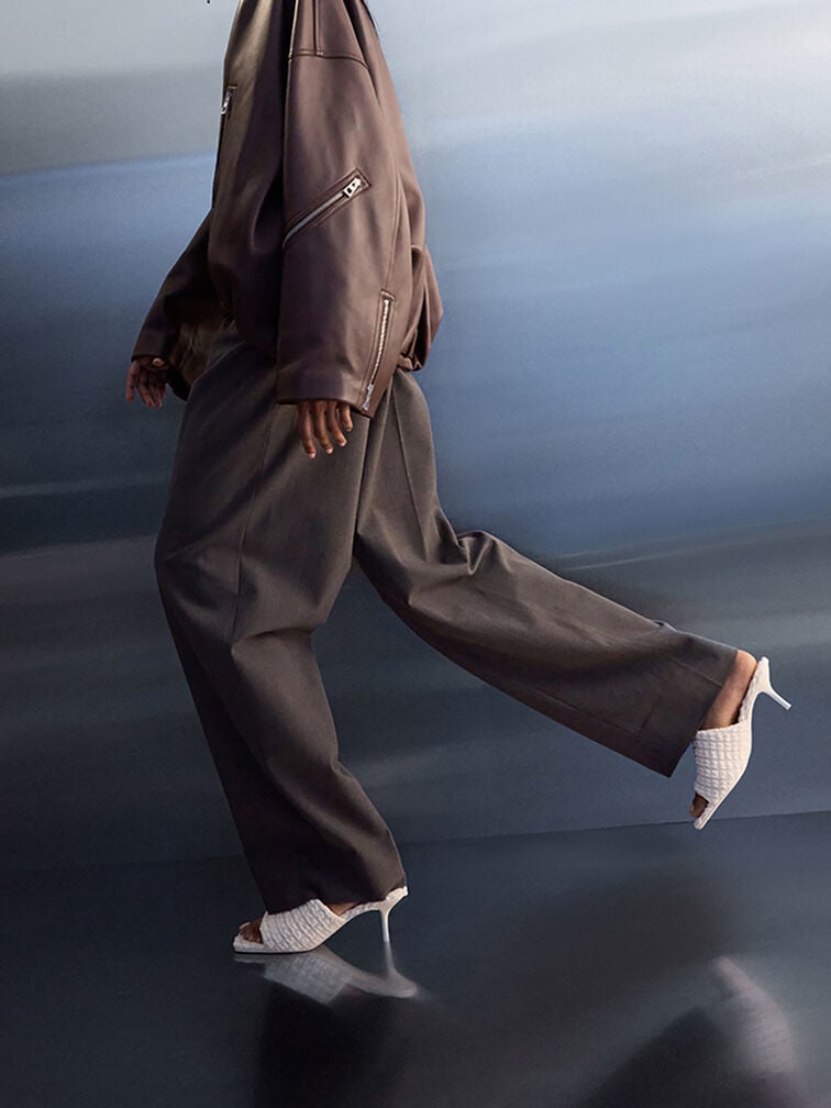 Loren Textured Kitten-Heel Mules, Chalk Loren Textured Kitten-Heel Mules, Chalk, hi-res