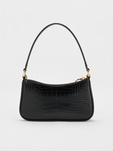 Elspeth Croc-Effect Chain-Link Shoulder Bag, Black Croco, hi-res