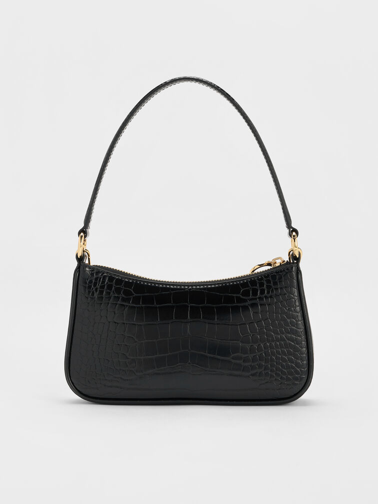 Elspeth Croc-Effect Chain-Link Shoulder Bag, Black Croco, hi-res