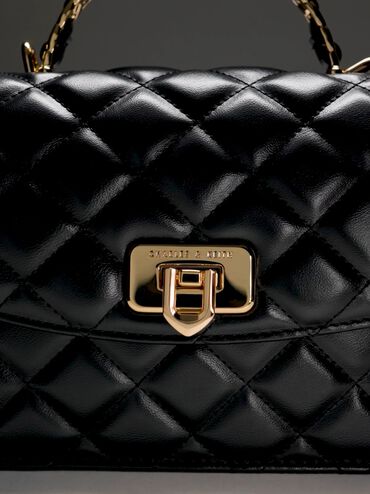 Cressida Quilted Top Handle Bag, Black, hi-res