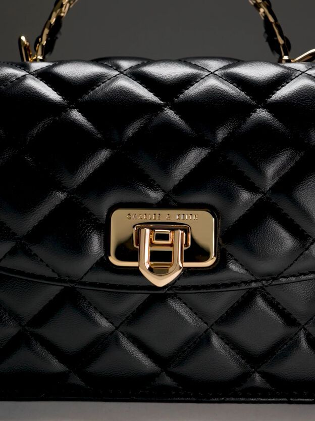 Cressida Quilted Top Handle Bag, Black, hi-res